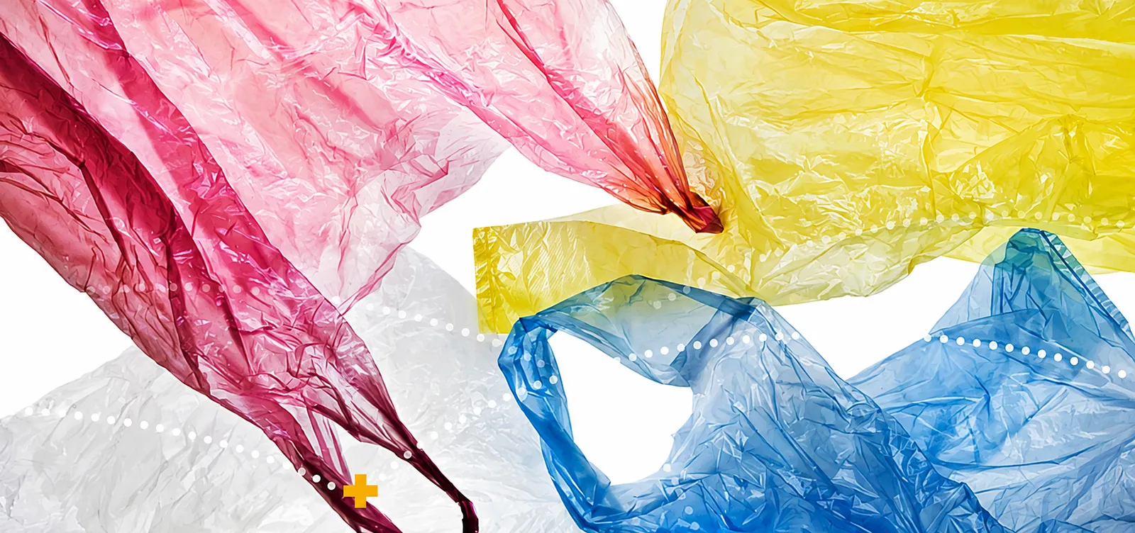 Bunte, leichte PE-Folientüten in Pink, Gelb und Blau
